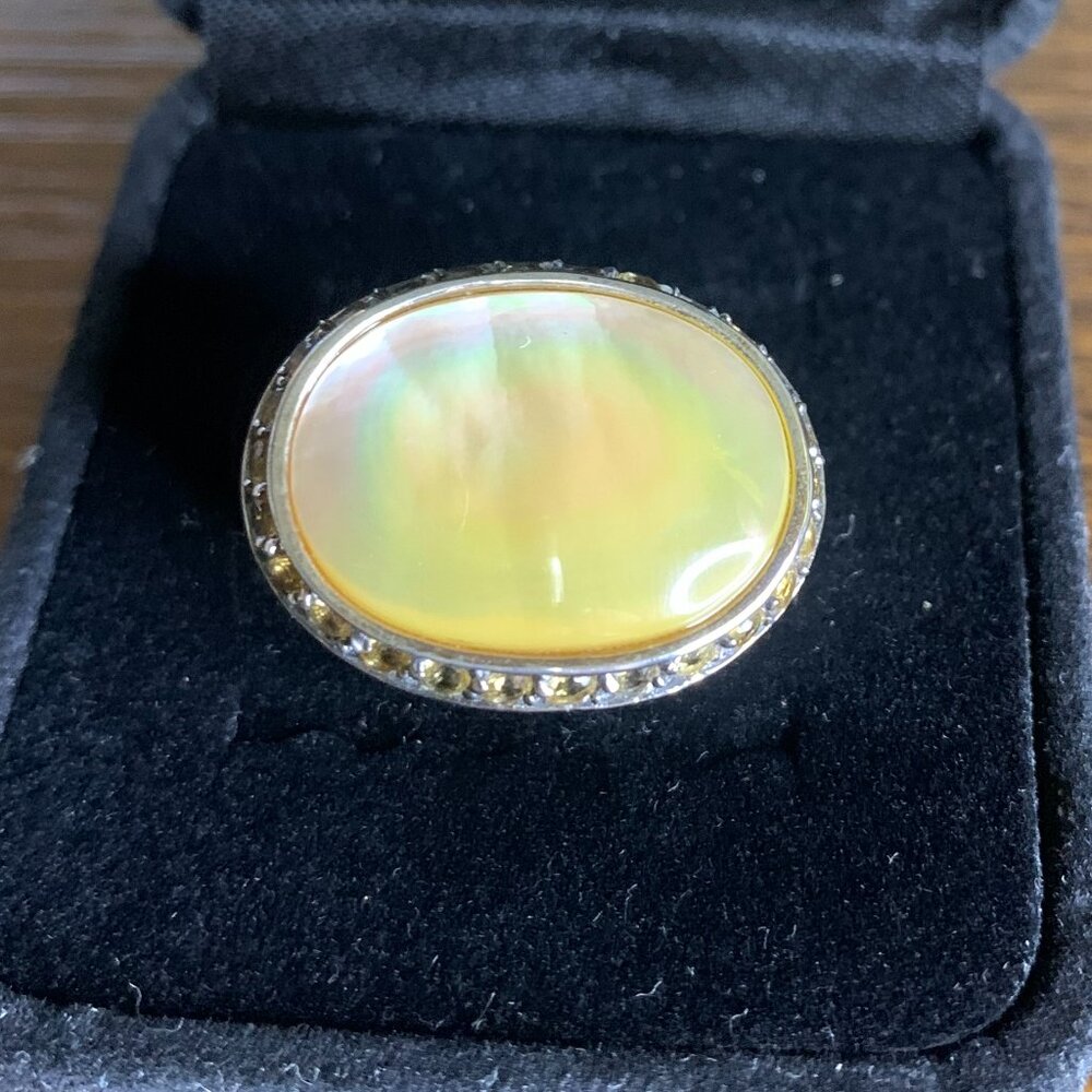 Vintage Mother of Pearl and Citrine Sterling Silver Ring 6